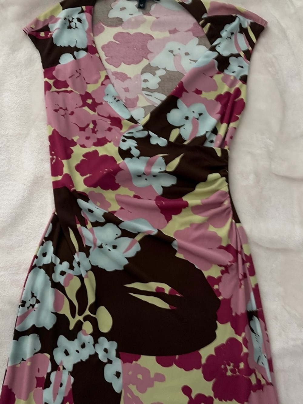 Floral Wrap-Style Women's Dress in Pink & Brown